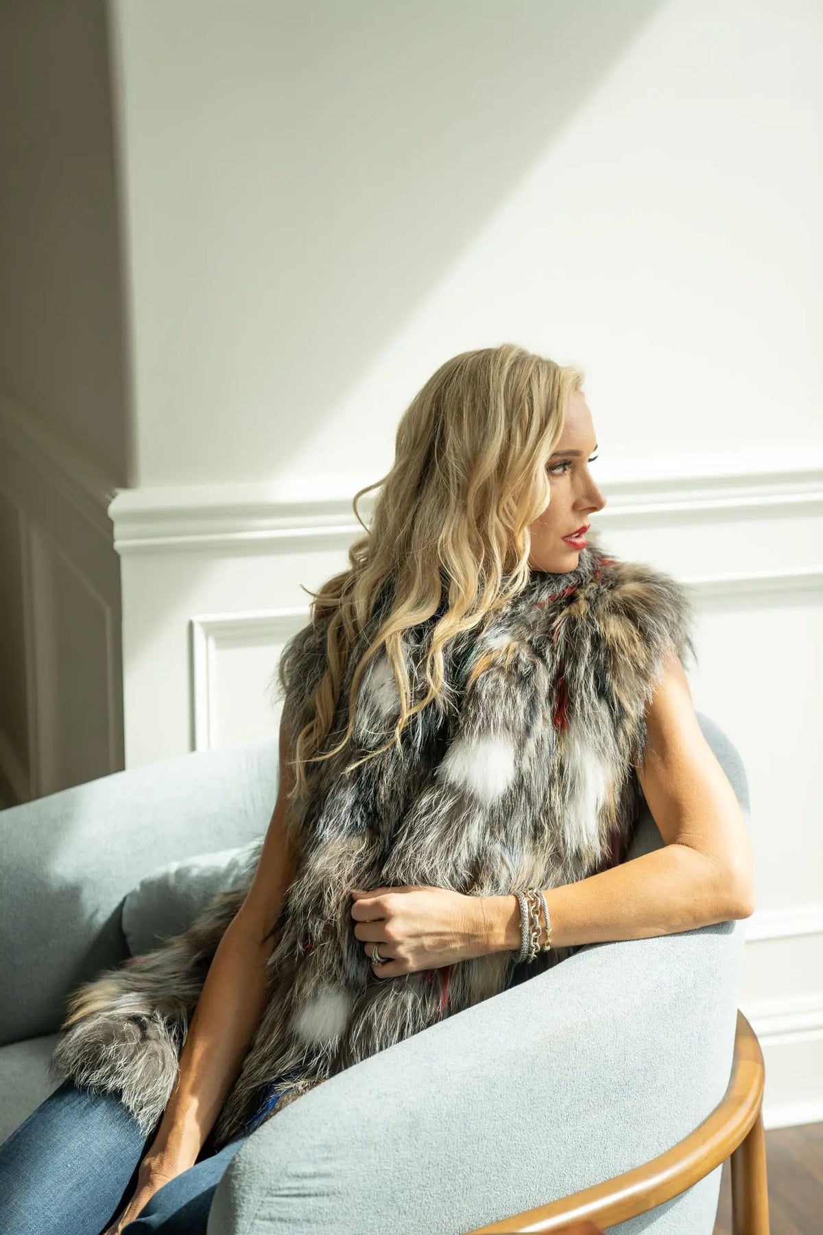 Multi-Color Fox and Rabbit Fur Vest