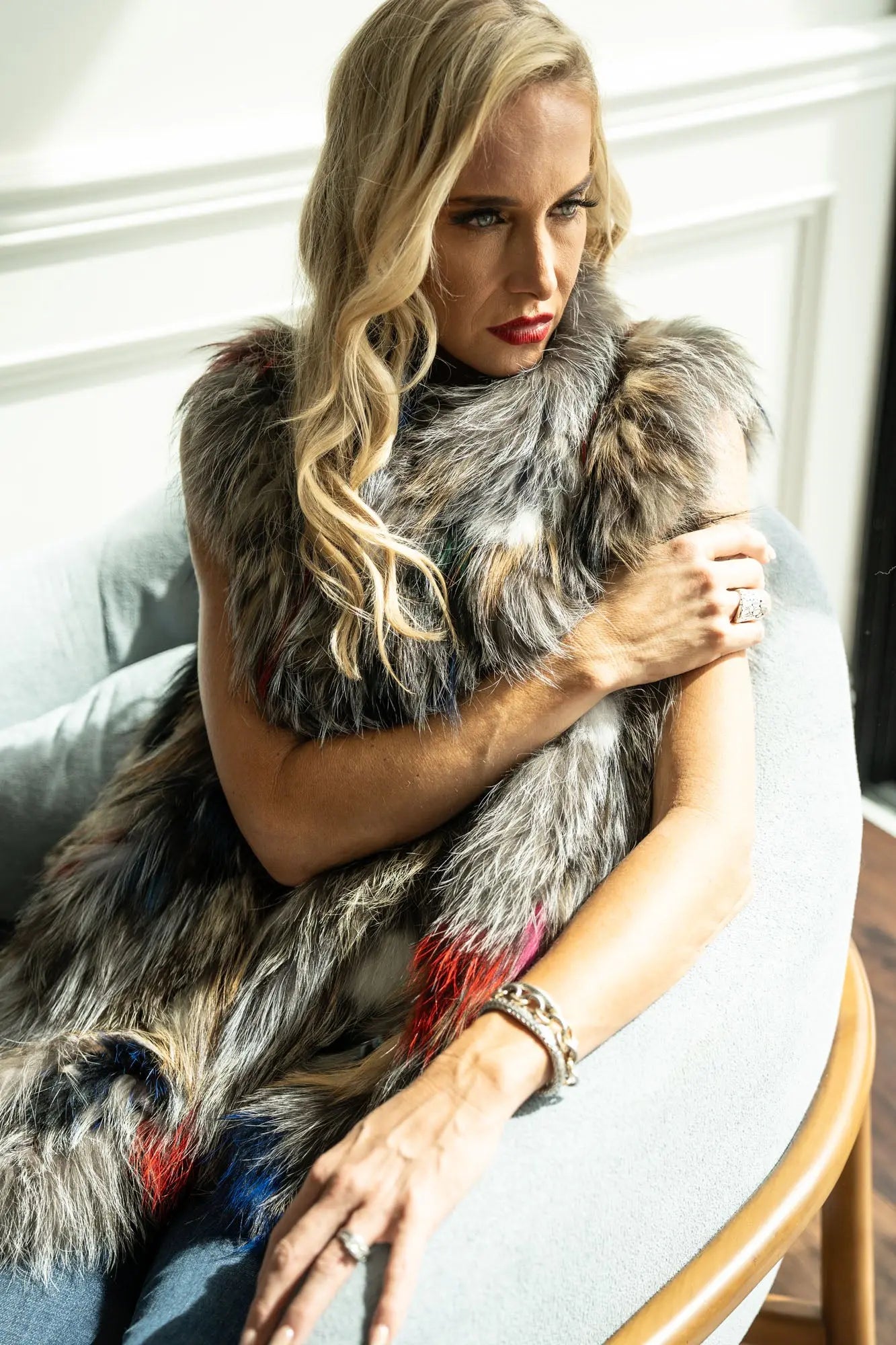 Multi-Color Fox and Rabbit Fur Vest