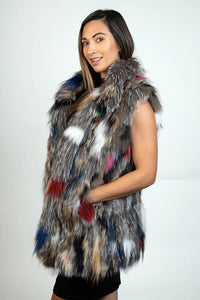 Multi-Color Fox and Rabbit Fur Vest