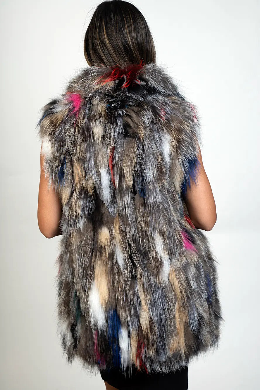 Multi-Color Fox and Rabbit Fur Vest