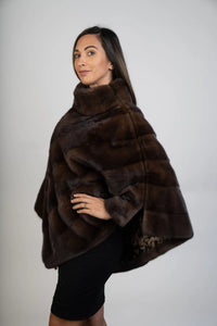 Natural Brown Cross Mink Poncho