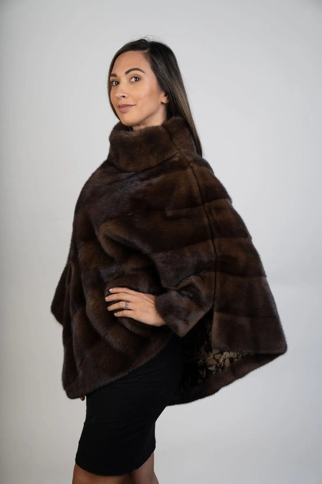Natural Brown Cross Mink Poncho