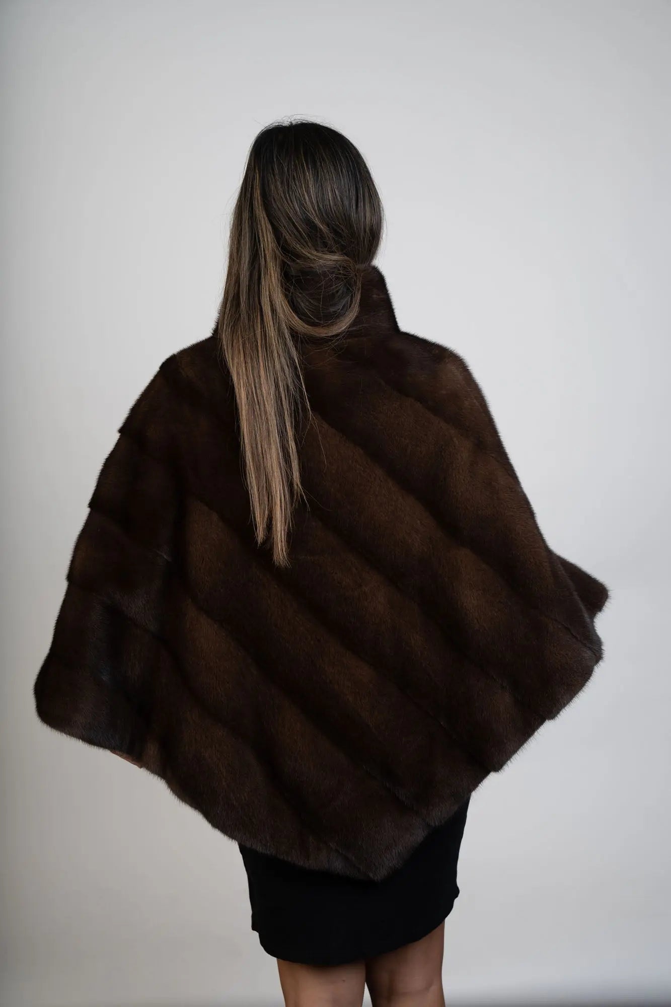 Natural Brown Cross Mink Poncho