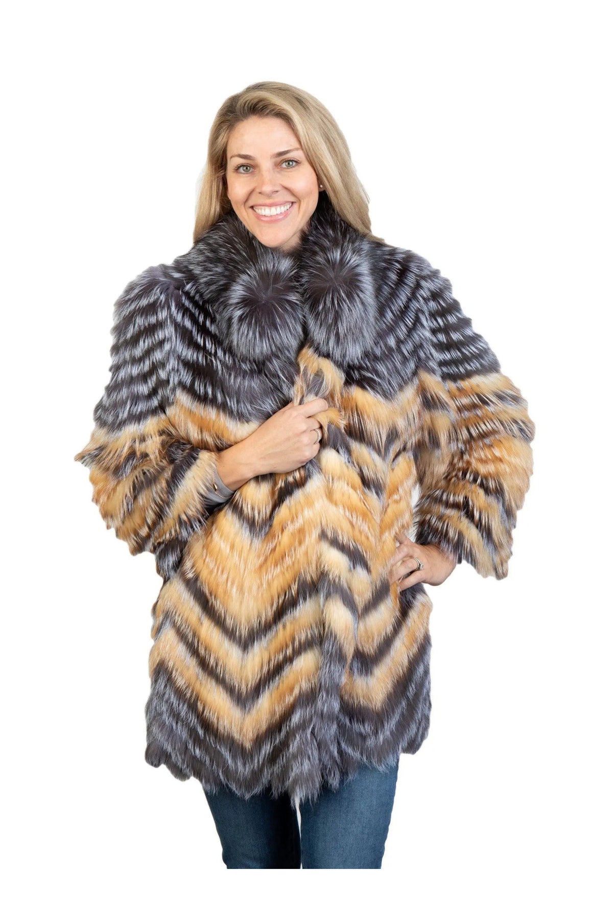 Natural Silver Fox & Red Fox Chevron Stroller