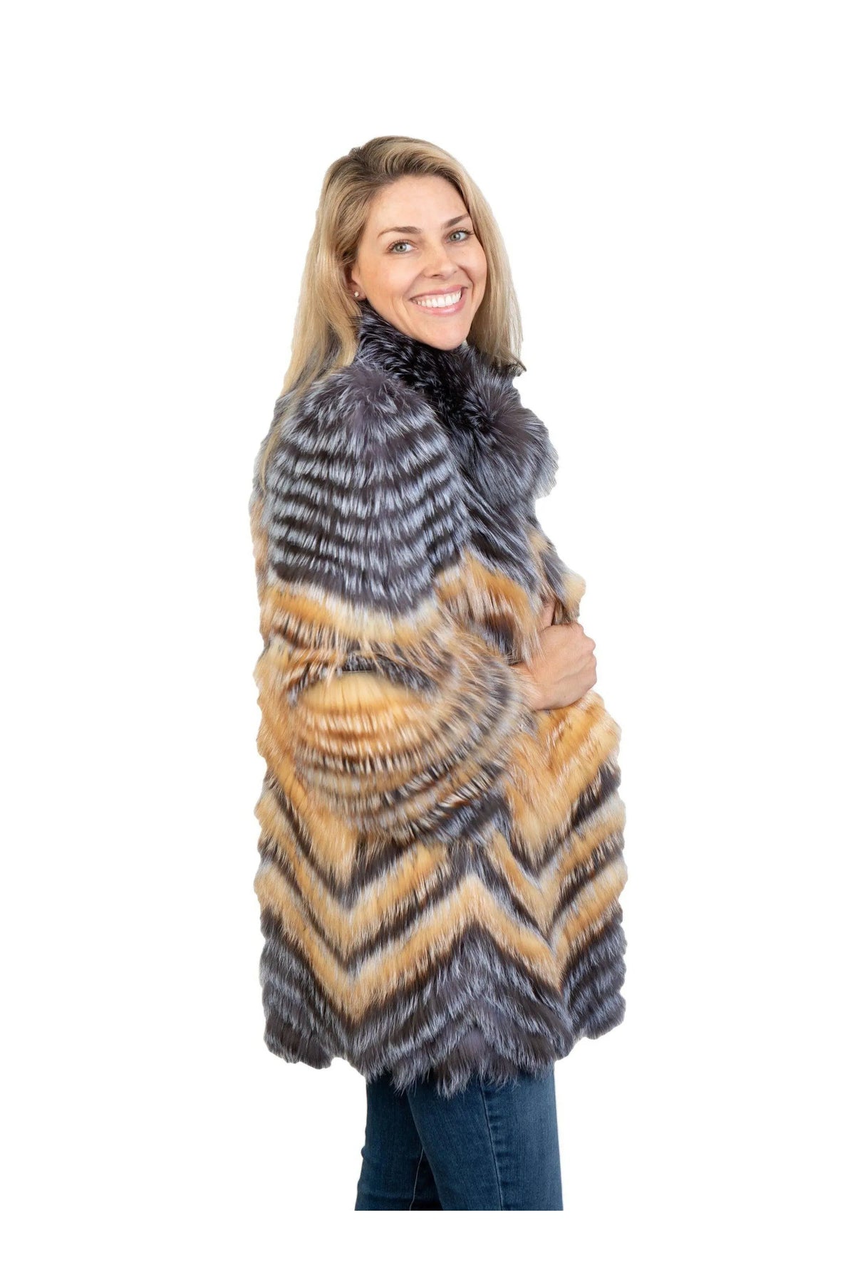 Natural Silver Fox & Red Fox Chevron Stroller