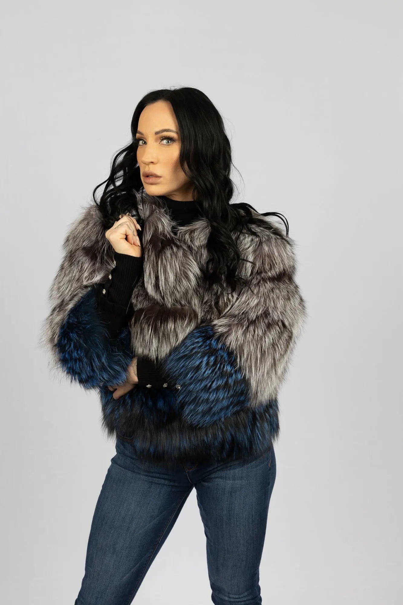 Silver & Dyed Blue Fox Jacket