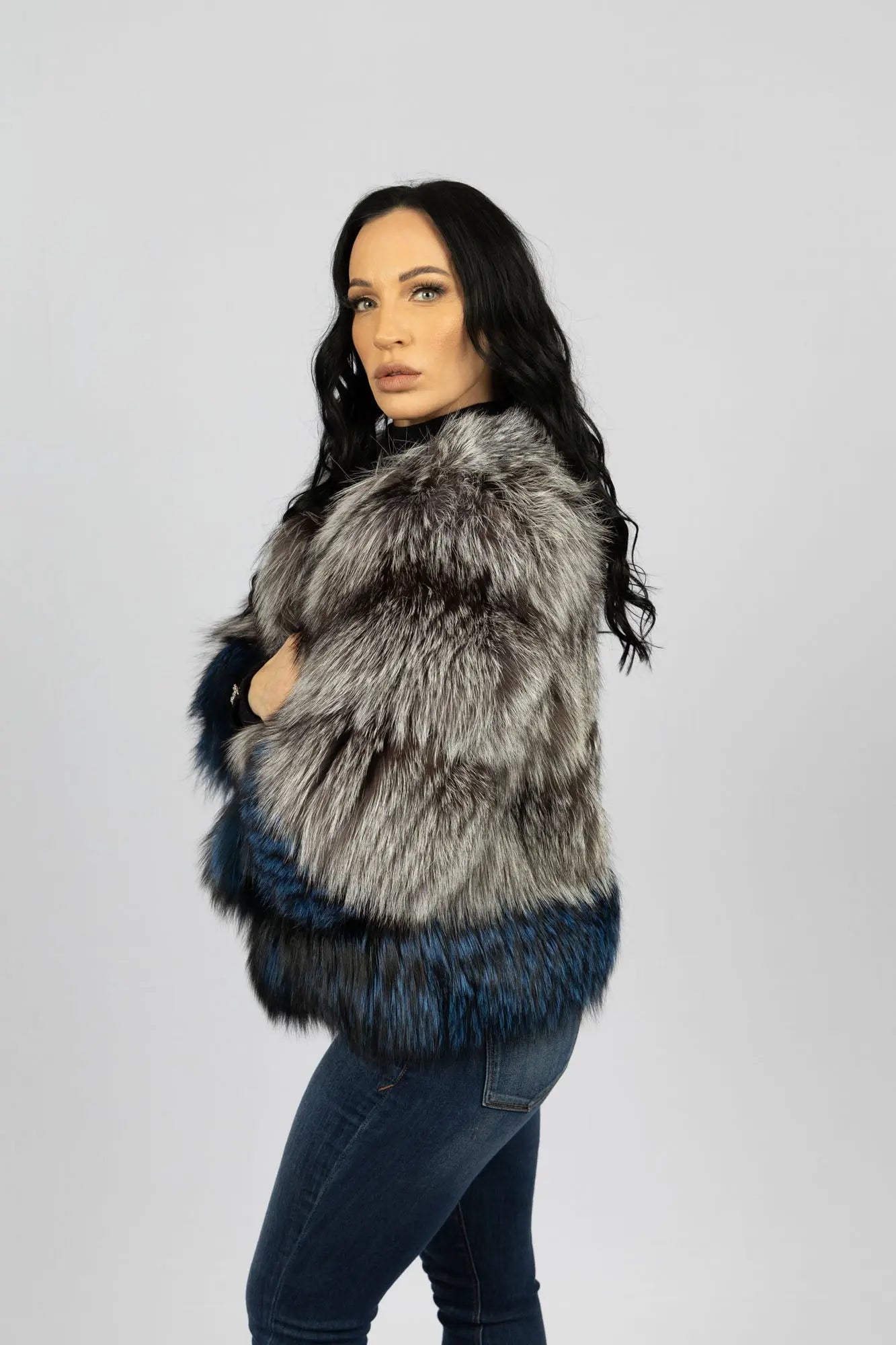 Silver & Dyed Blue Fox Jacket