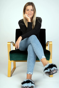 Sky Blue with Black Fox fur trim Fox Slippers