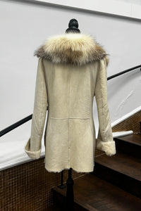 Vintage Beige Shearling with Crystal Fox Collar & Tuxedo Front