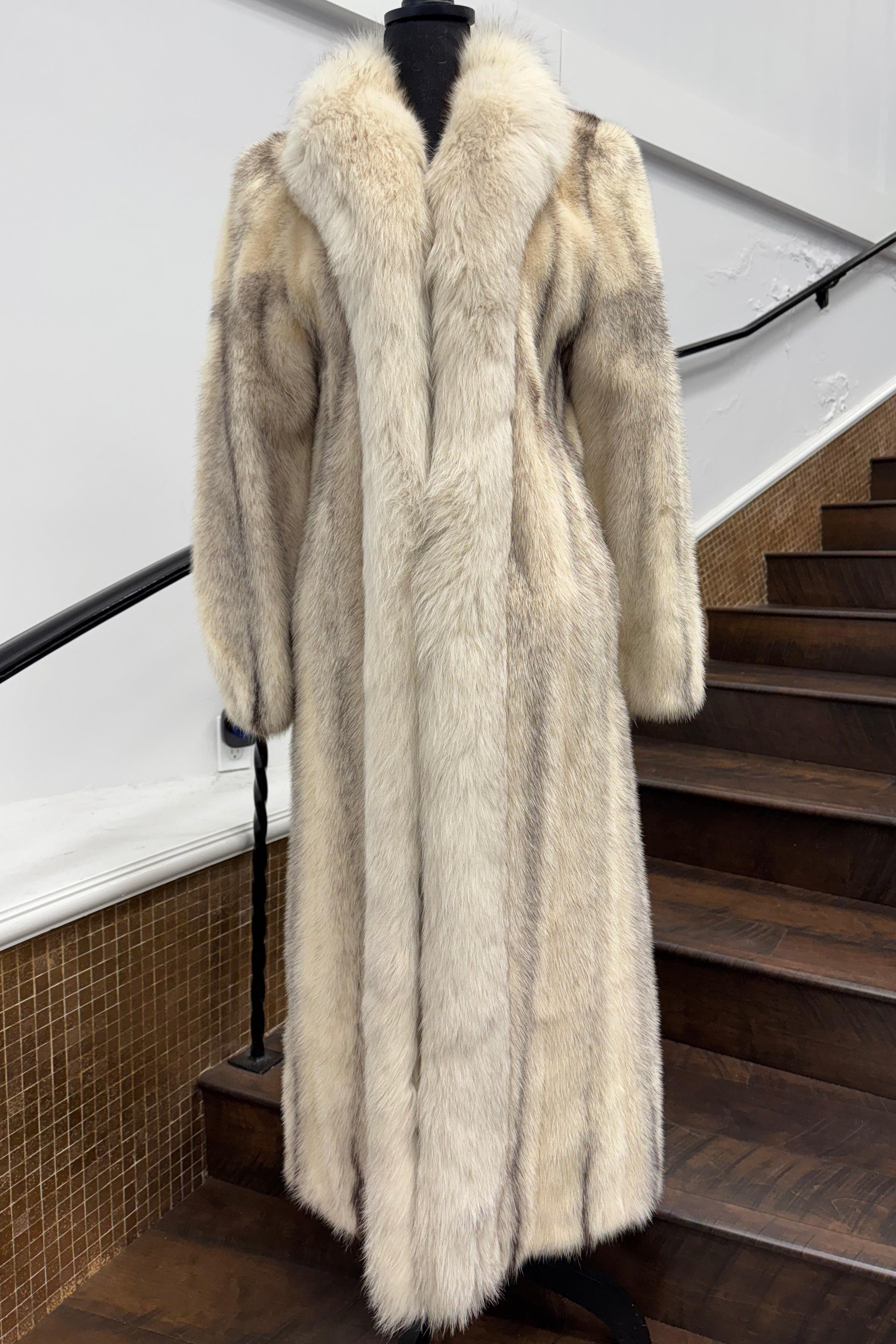 Vintage Black Cross Mink Coat with Blue Fox Tuxedo
