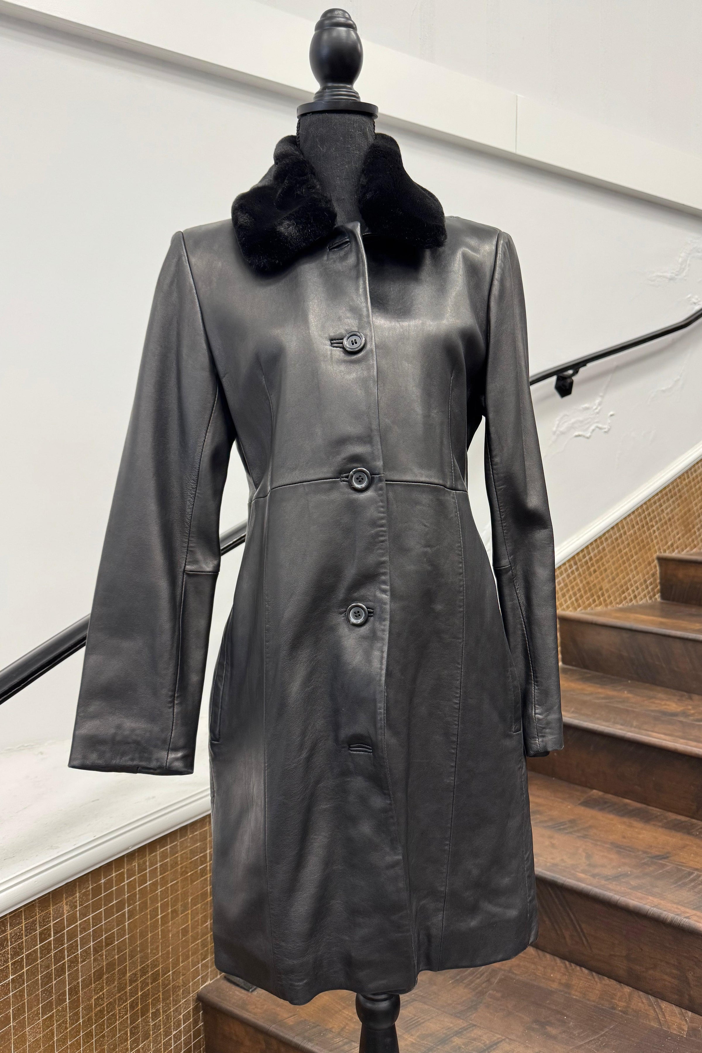 Vintage Black Leather Coat