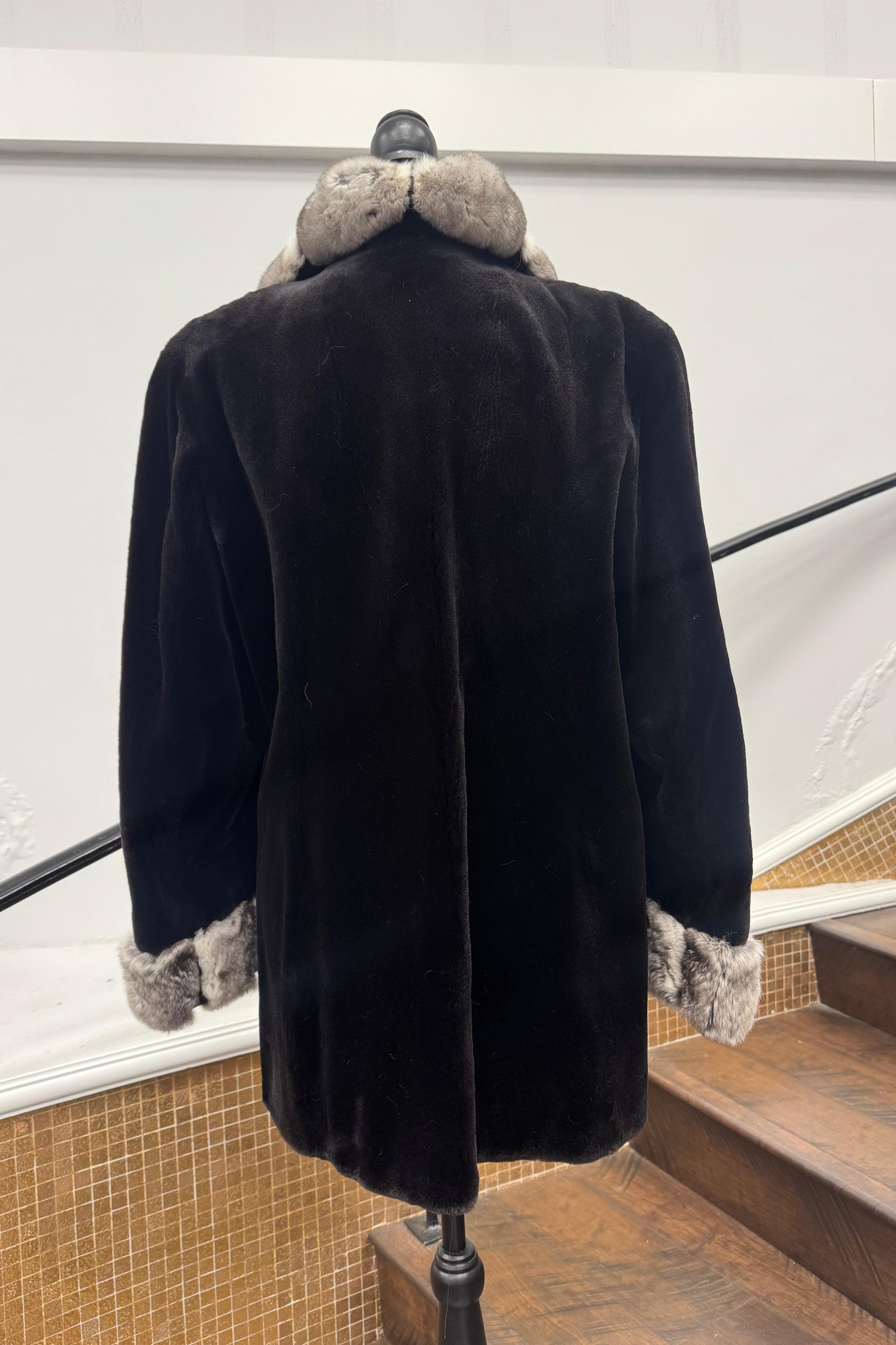 Vintage Black Sheared Mink Stroller with Chinchilla
