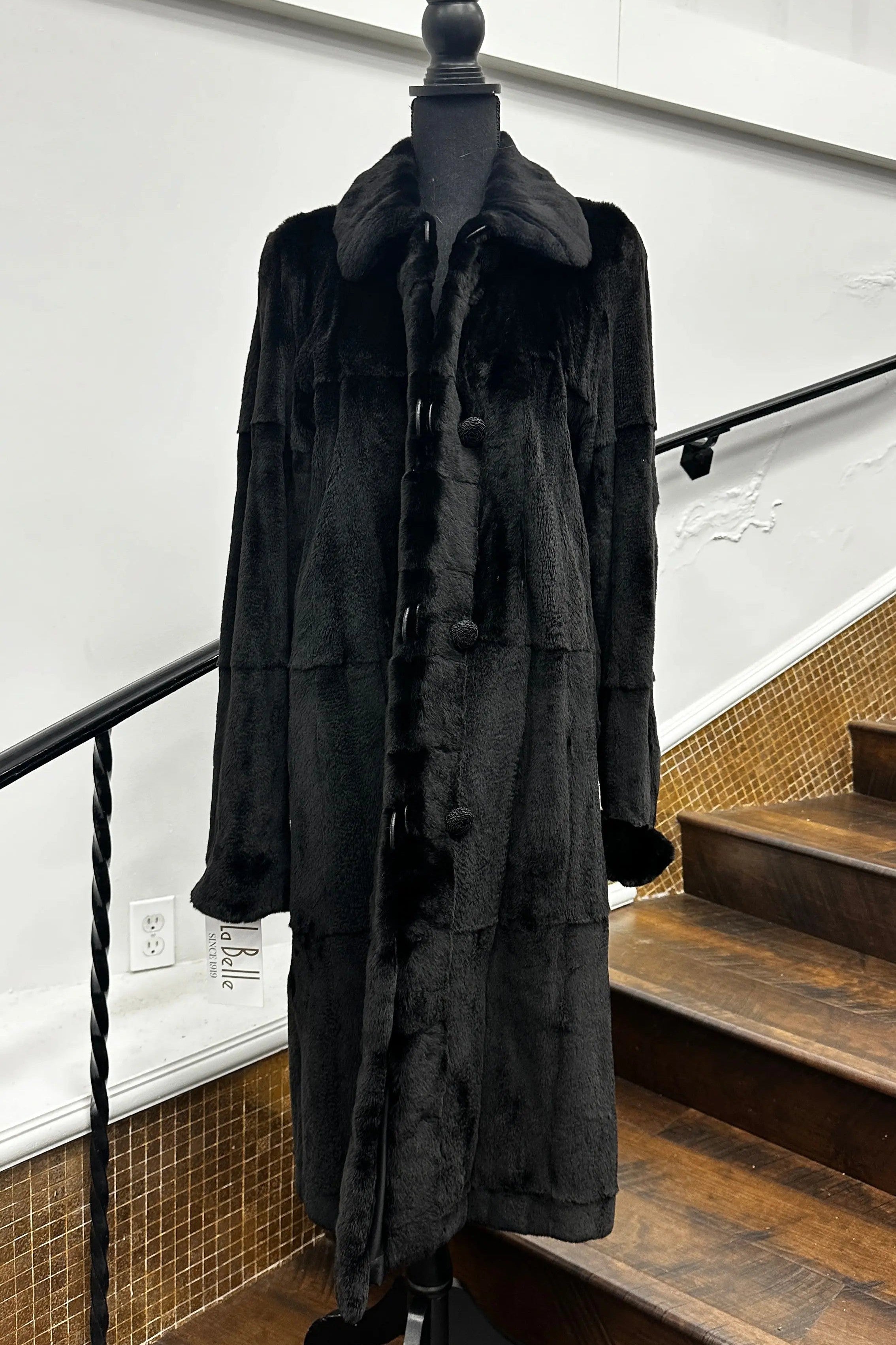 Vintage Black Sheared Reversible Full Length Coat