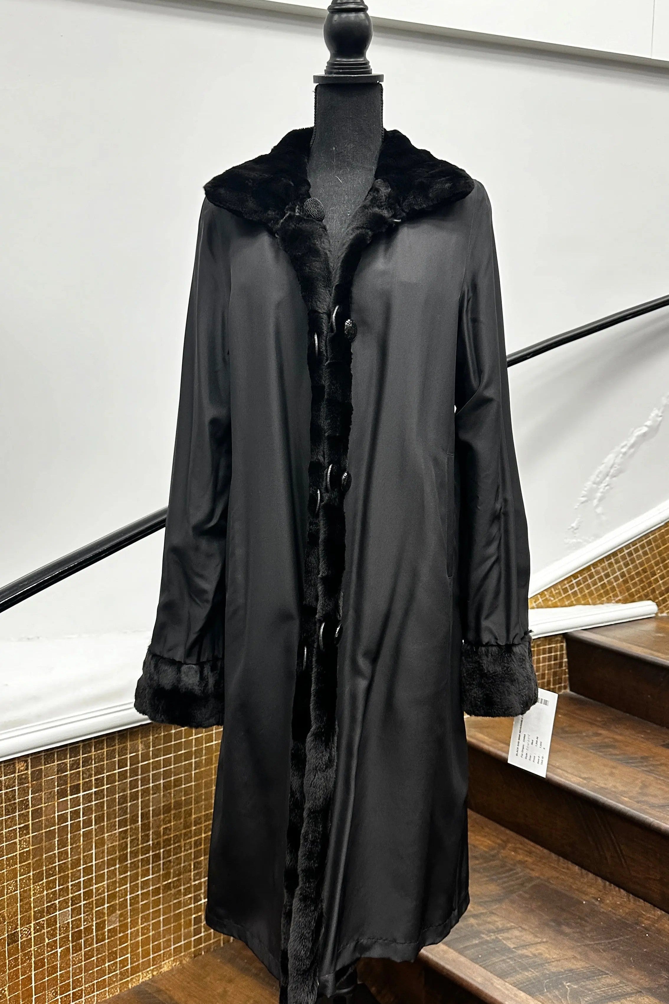 Vintage Black Sheared Reversible Full Length Coat