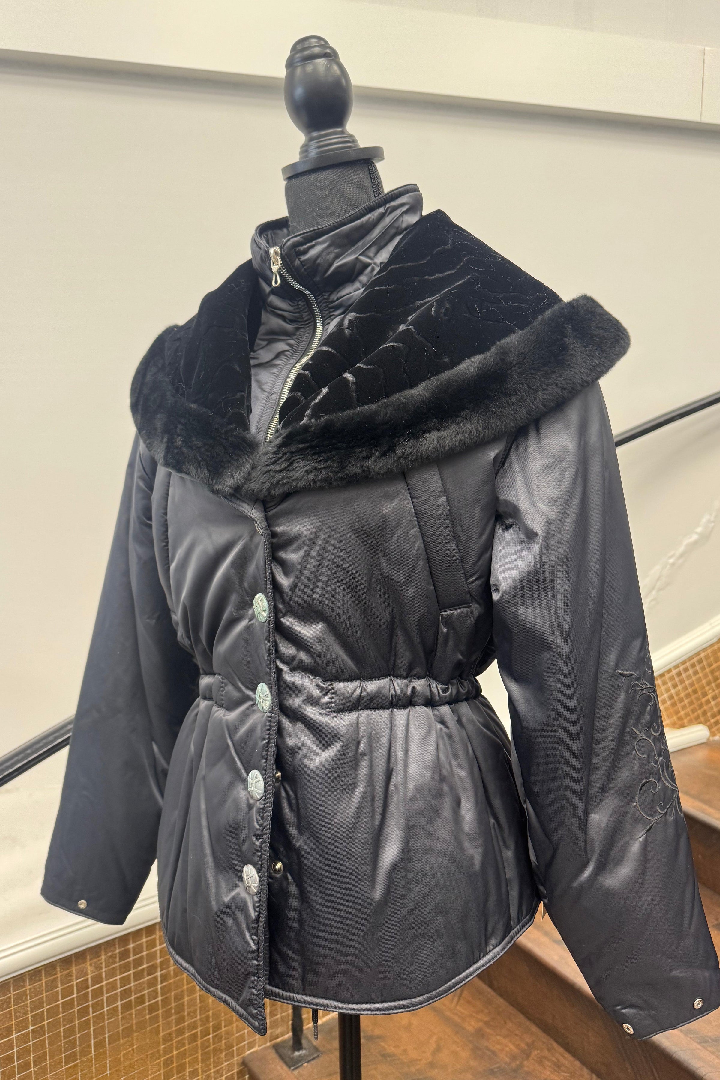 Vintage Black Ski Parka with Headband