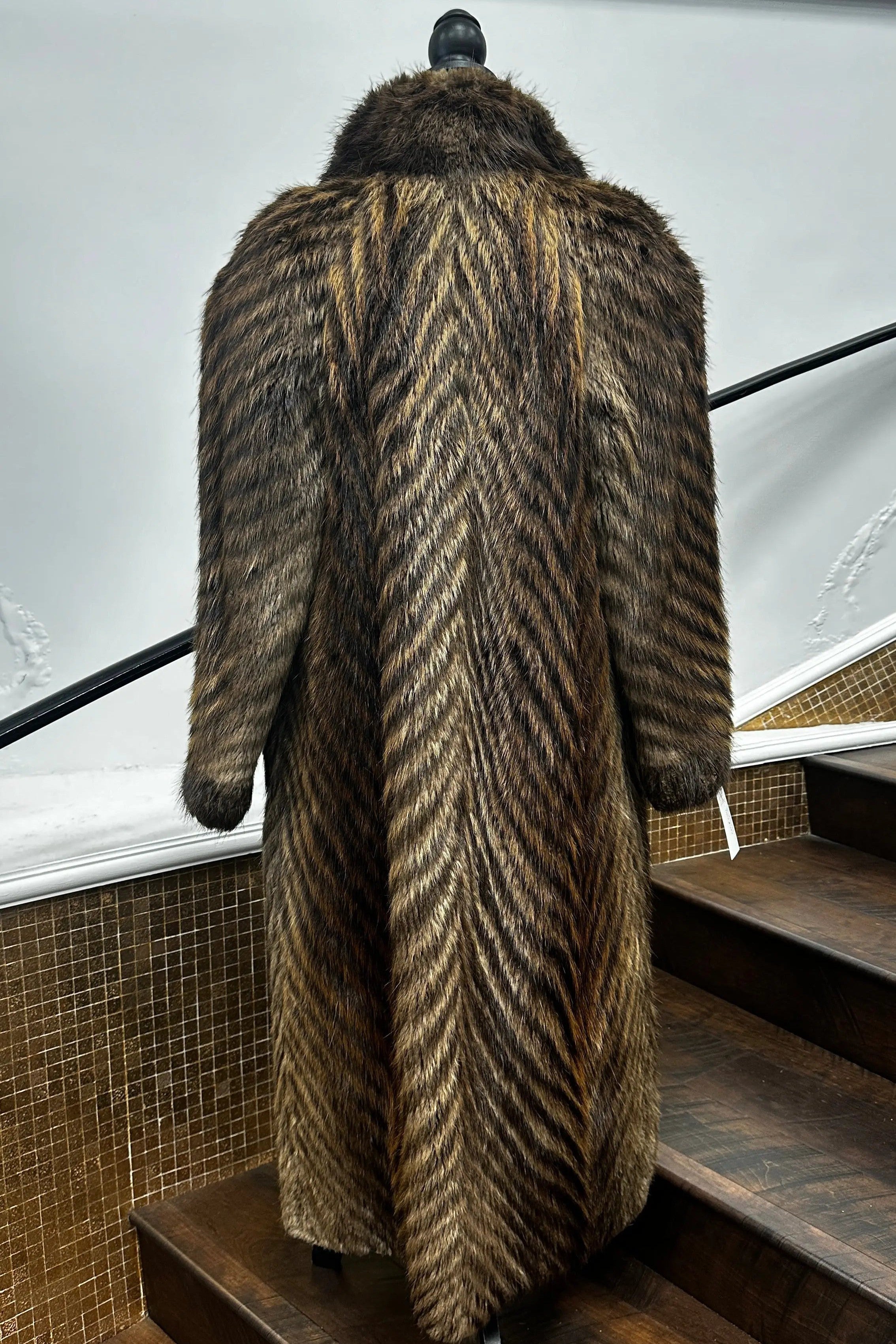 Vintage Black & Beige Sectional Beaver Coat