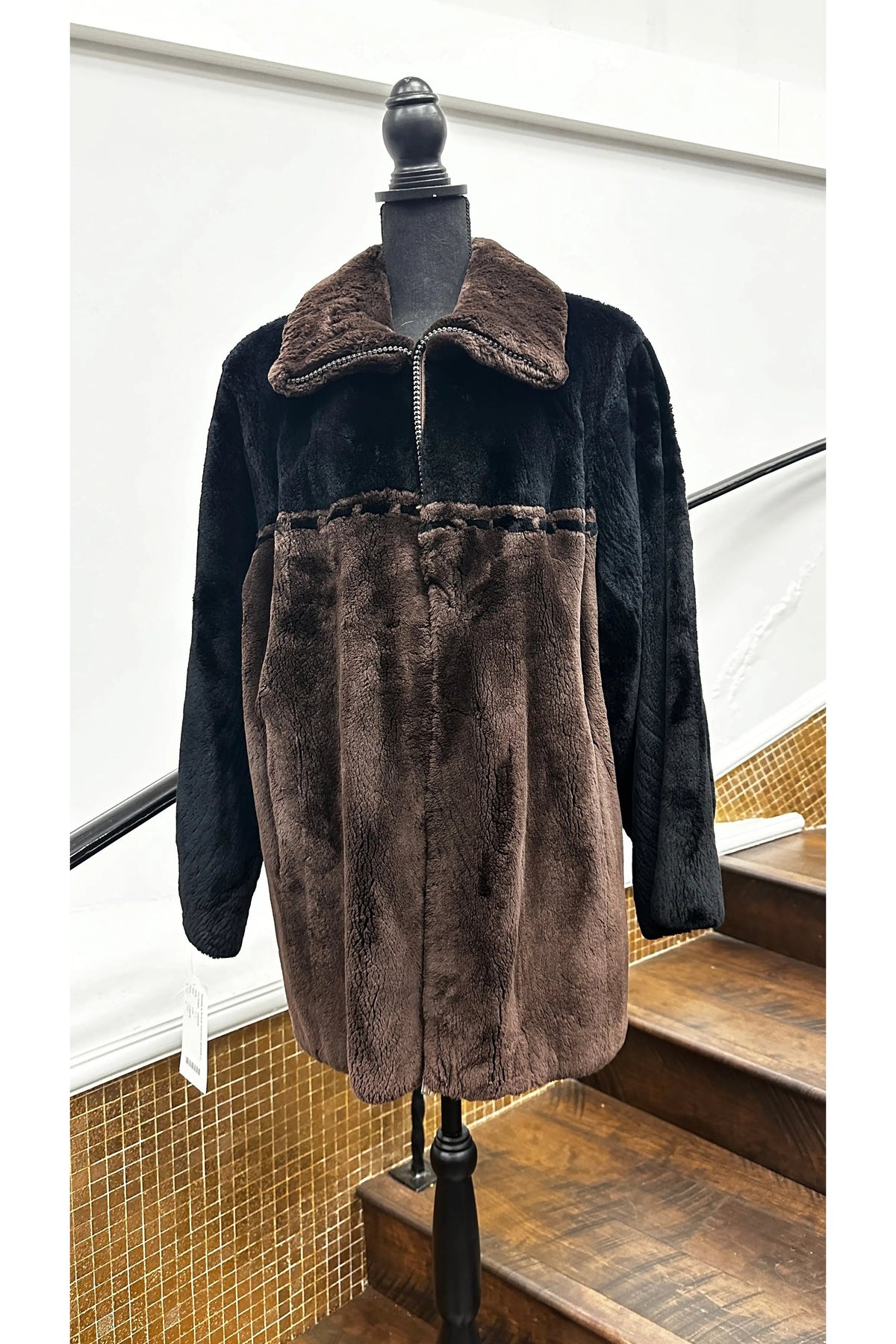 Vintage Black & Brown Sheared Beaver Jacket