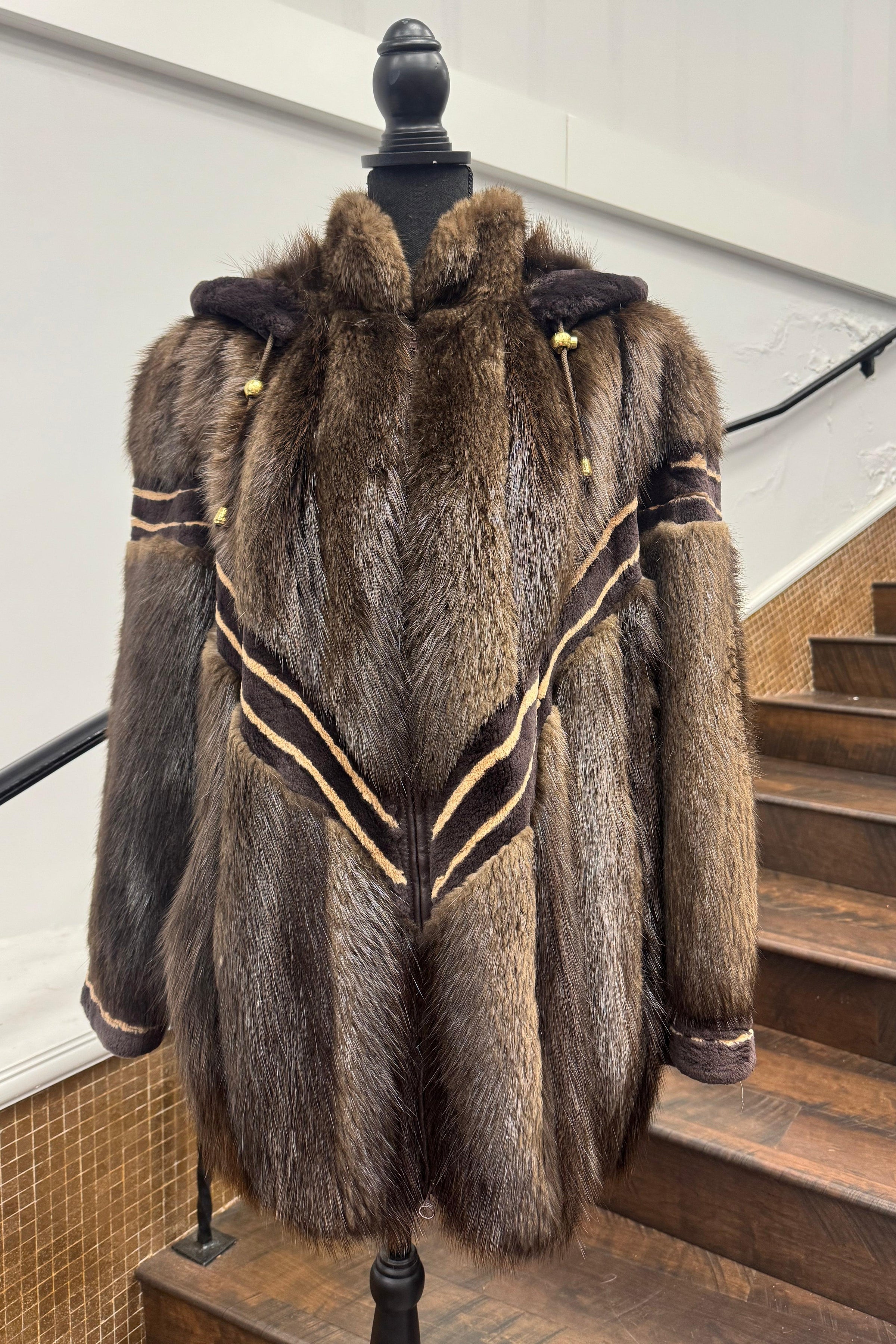 Vintage Brown Long Hair Beaver Parka