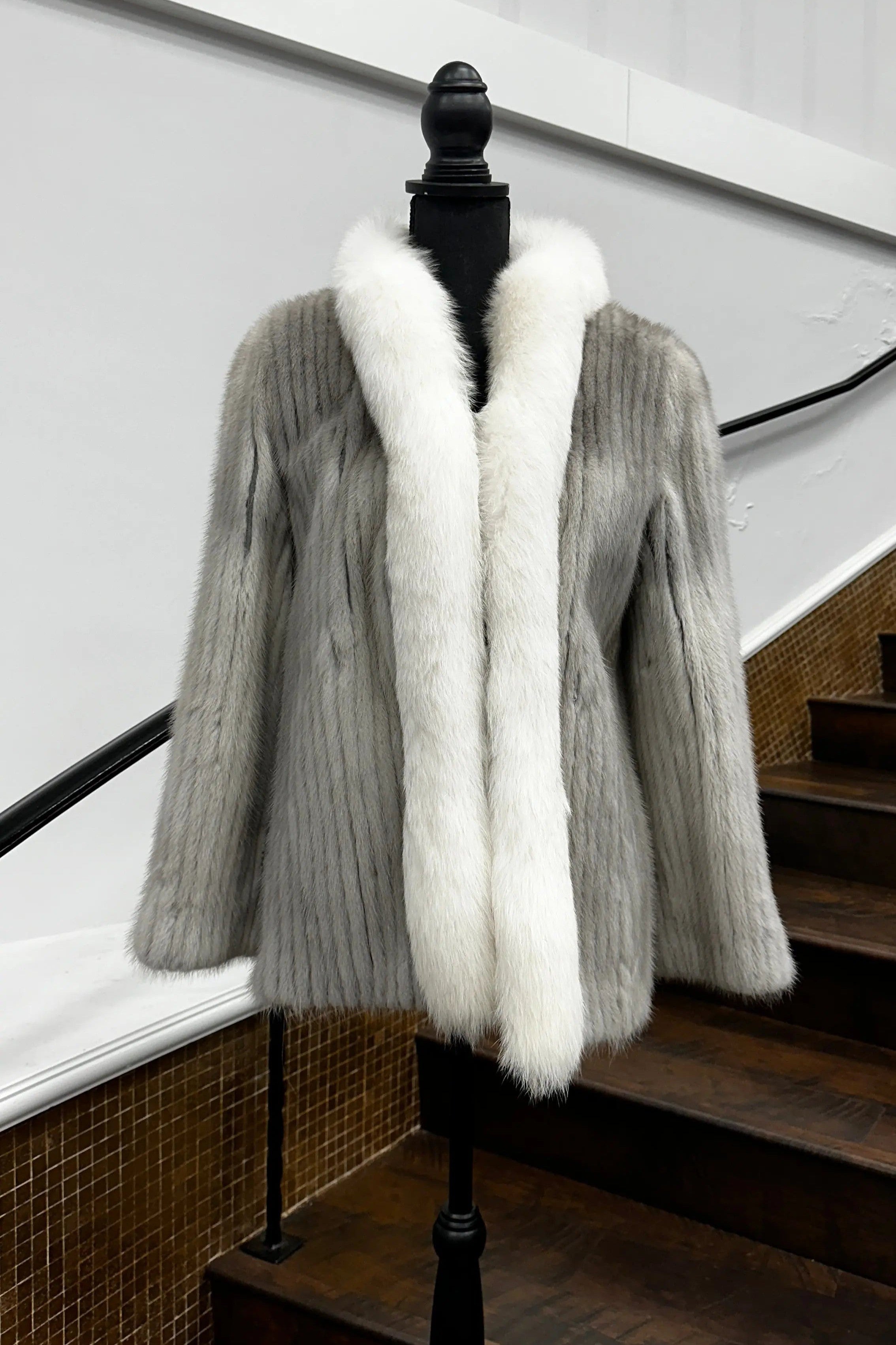 Vintage Cerulean Ribbed Mink Jacket