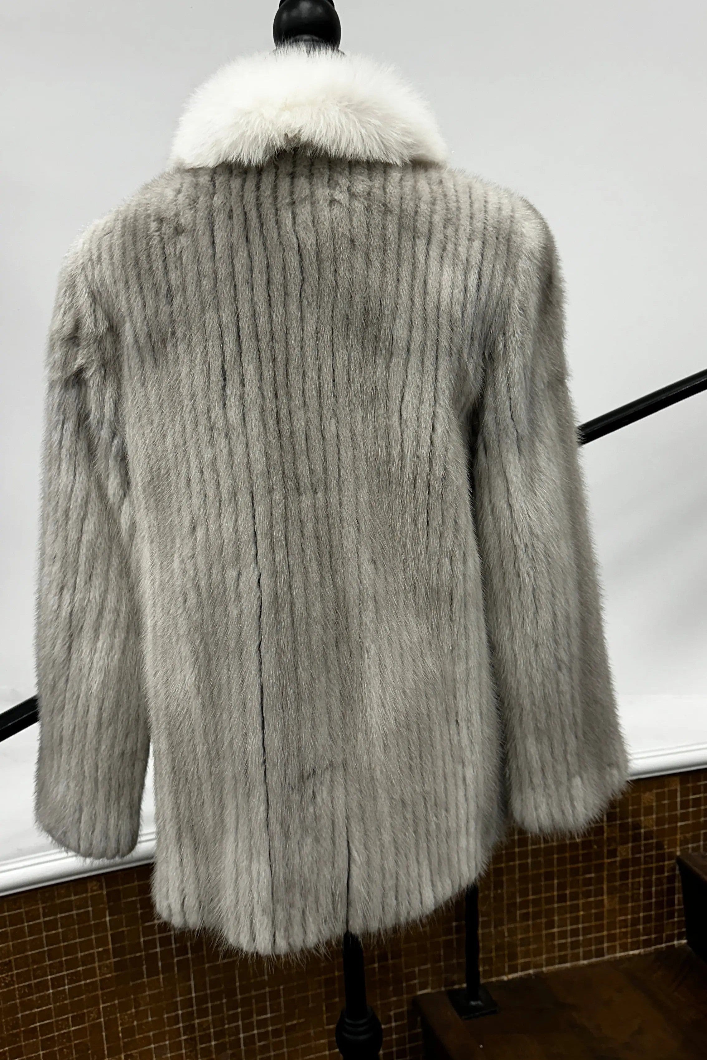 Vintage Cerulean Ribbed Mink Jacket