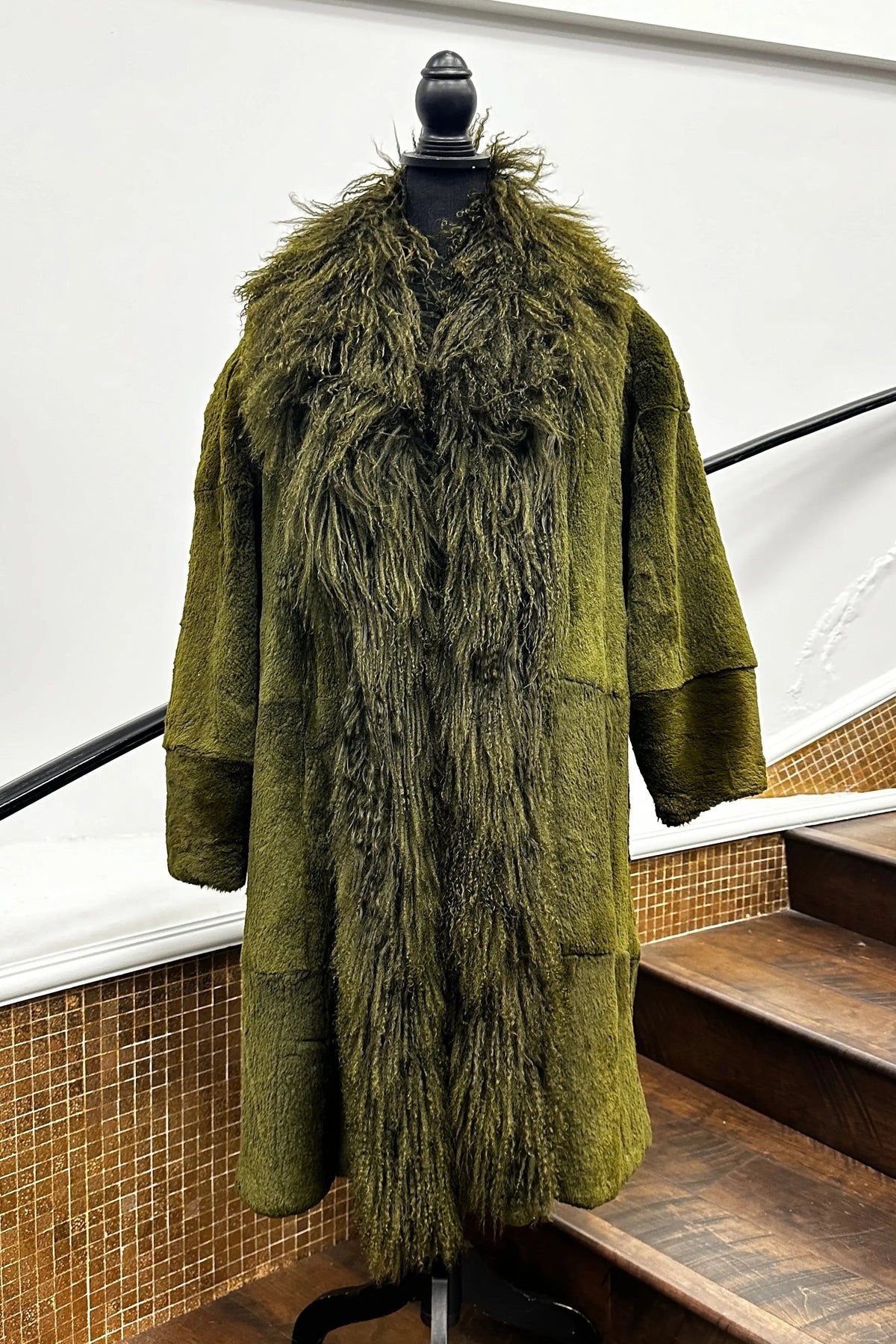 Vintage Green Sheared Rabbit with Mongolian Lamb