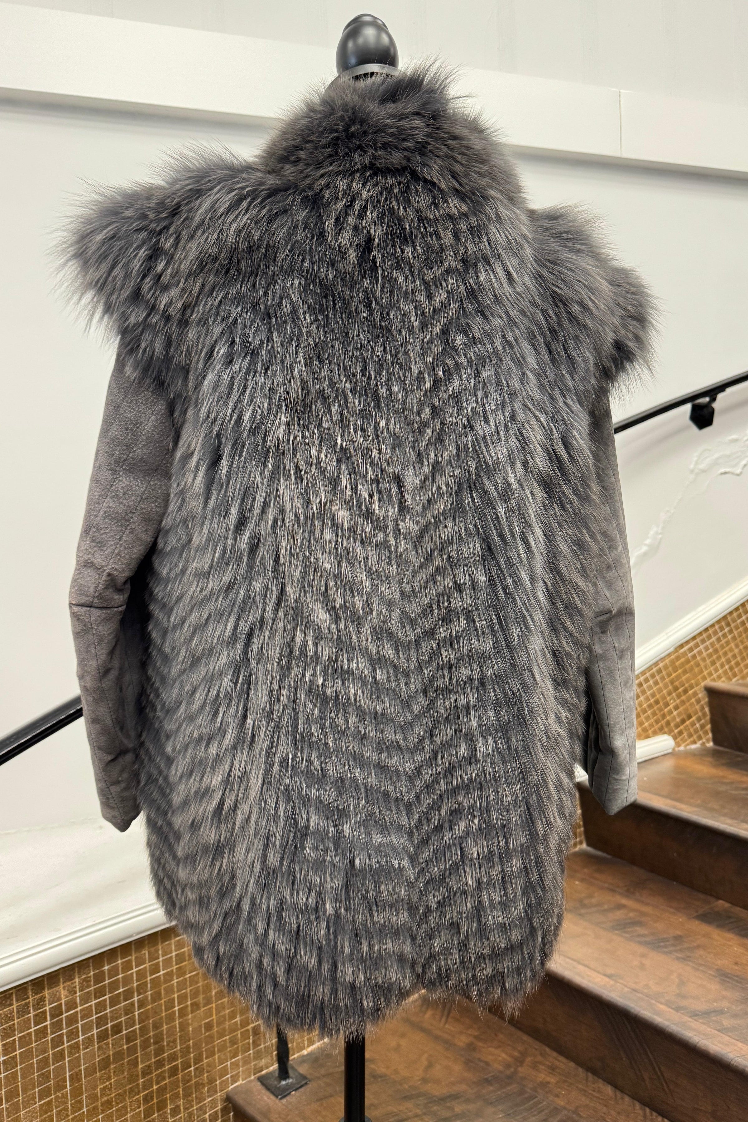 Vintage Grey Chevron Cut Fox Jacket