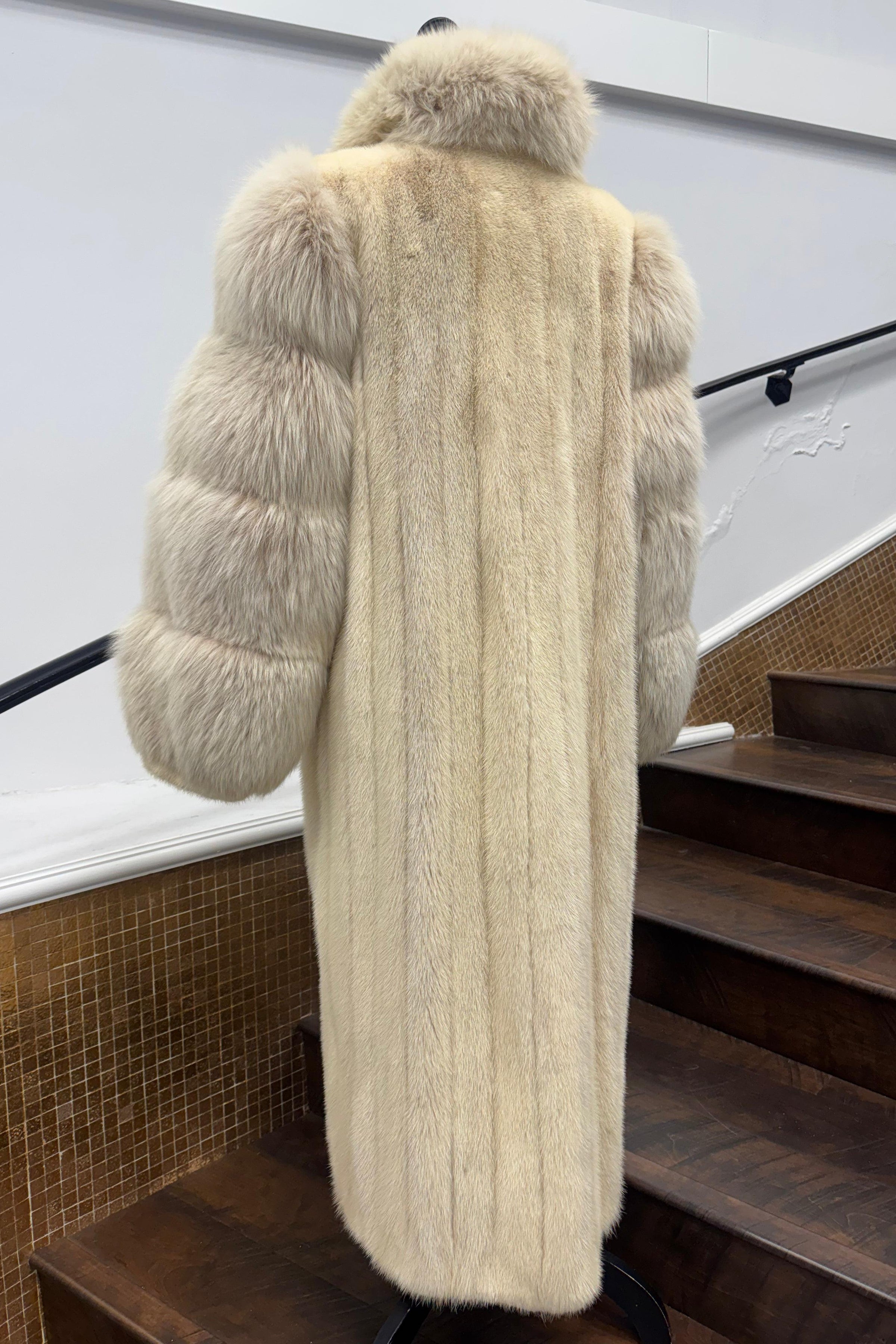 Vintage Tourmaline Coat with Fox Sleeves and Tuxedo