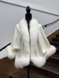 Vintage White Cashmere Cape with Fox Trim