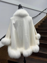 Vintage White Cashmere Cape with Fox Trim
