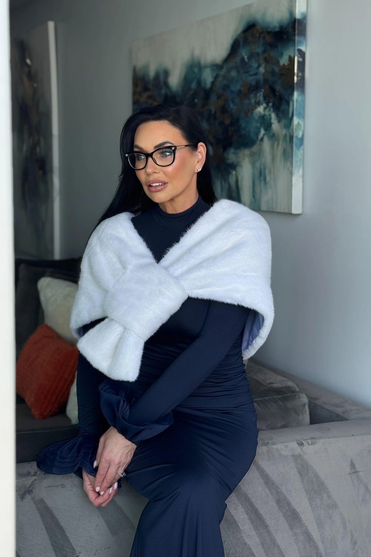 White Mink Fancy Stole