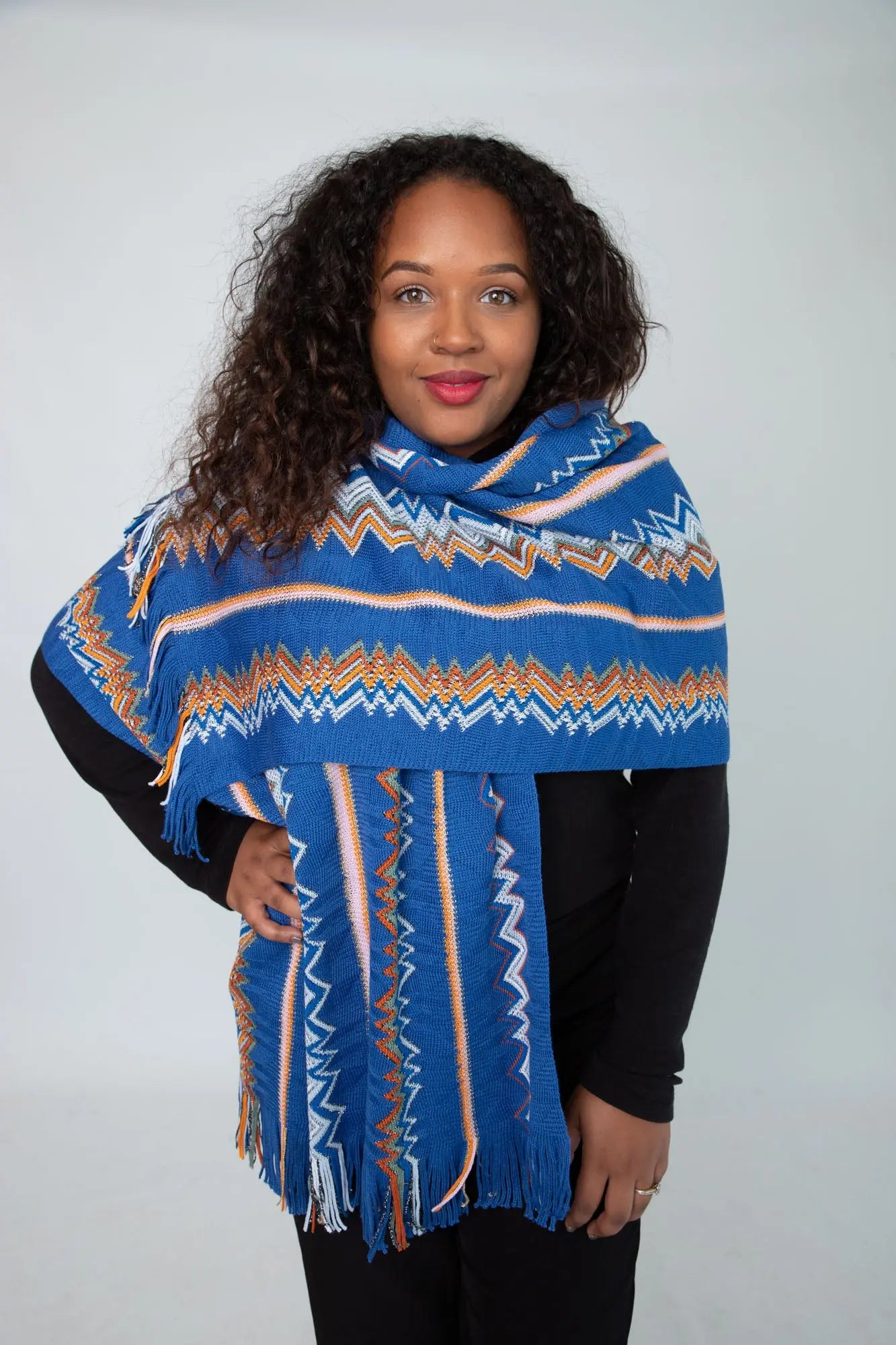 Blue, White, Orange and Green Scarf