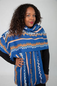 Blue, White, Orange and Green Scarf