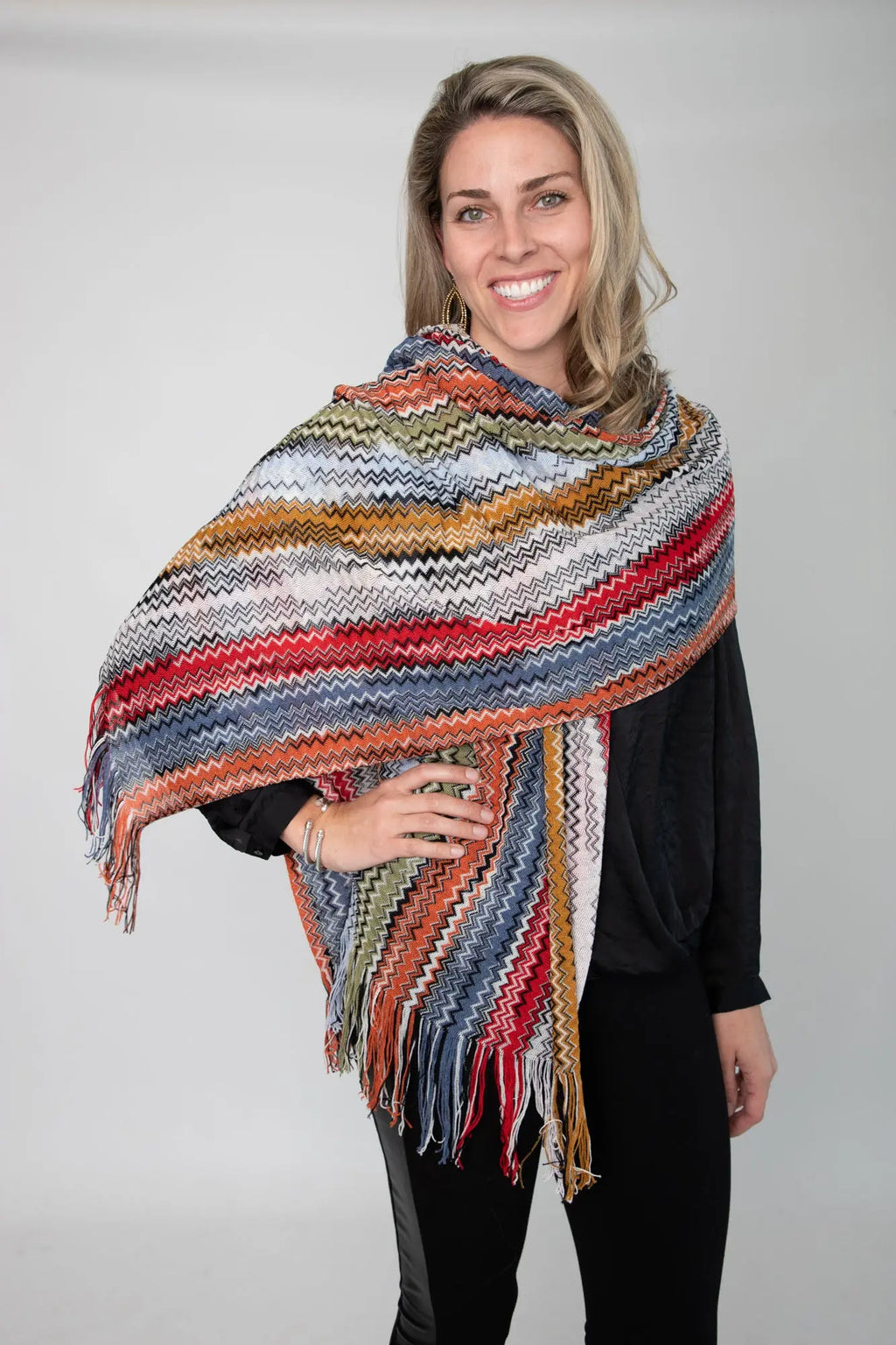 Missoni Vibrant Zigzag Scarf with Multicolor Hues MISSONI Vibrant Zigzag Knit Scarf, Blue/Rust/Orange | eBay main image 3