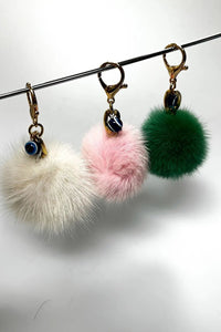 Mink Ball Keychain with Greek Evil Eye Decor