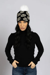Mix Knit Hat with Rose Pattern and Studs