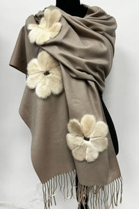 Cashmere Scarf with Mink Flowers