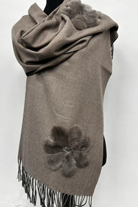 Cashmere Scarf with Mink Flowers