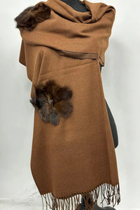 Cashmere Scarf with Mink Flowers
