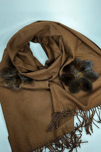 Cashmere Scarf with Mink Flowers