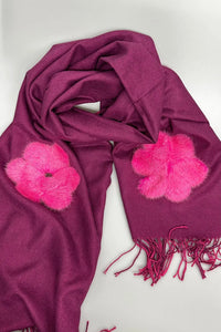 Cashmere Scarf with Mink Flowers
