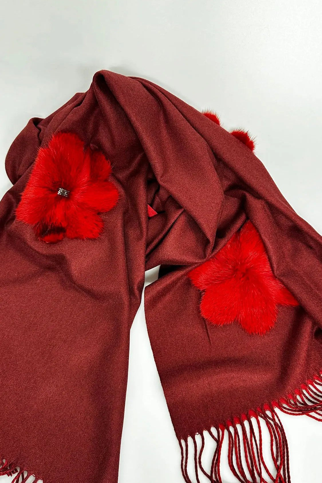 Cashmere Scarf with Mink Flowers