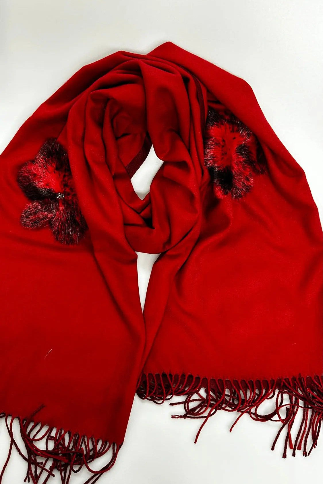 Cashmere Scarf with Mink Flowers