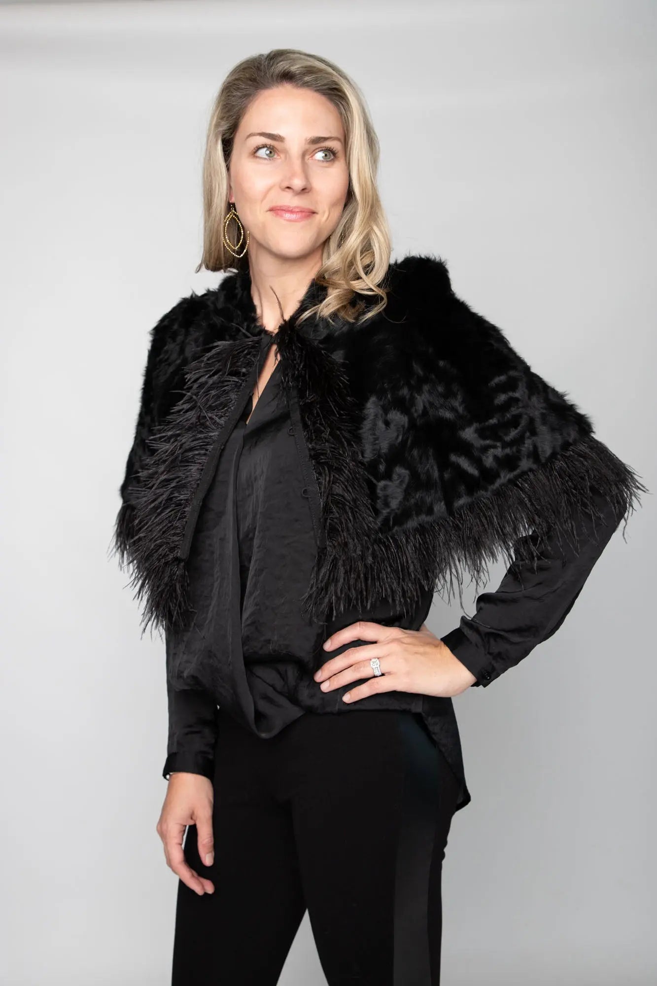 Black Lamb Cape w/ Ostrich Feathers