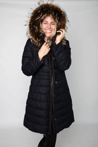 Navy Anouschka Coat w/ Raccoon Trim