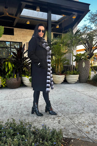 Black Loro Piano 100% Cashmere Coat with Natural Chinchilla