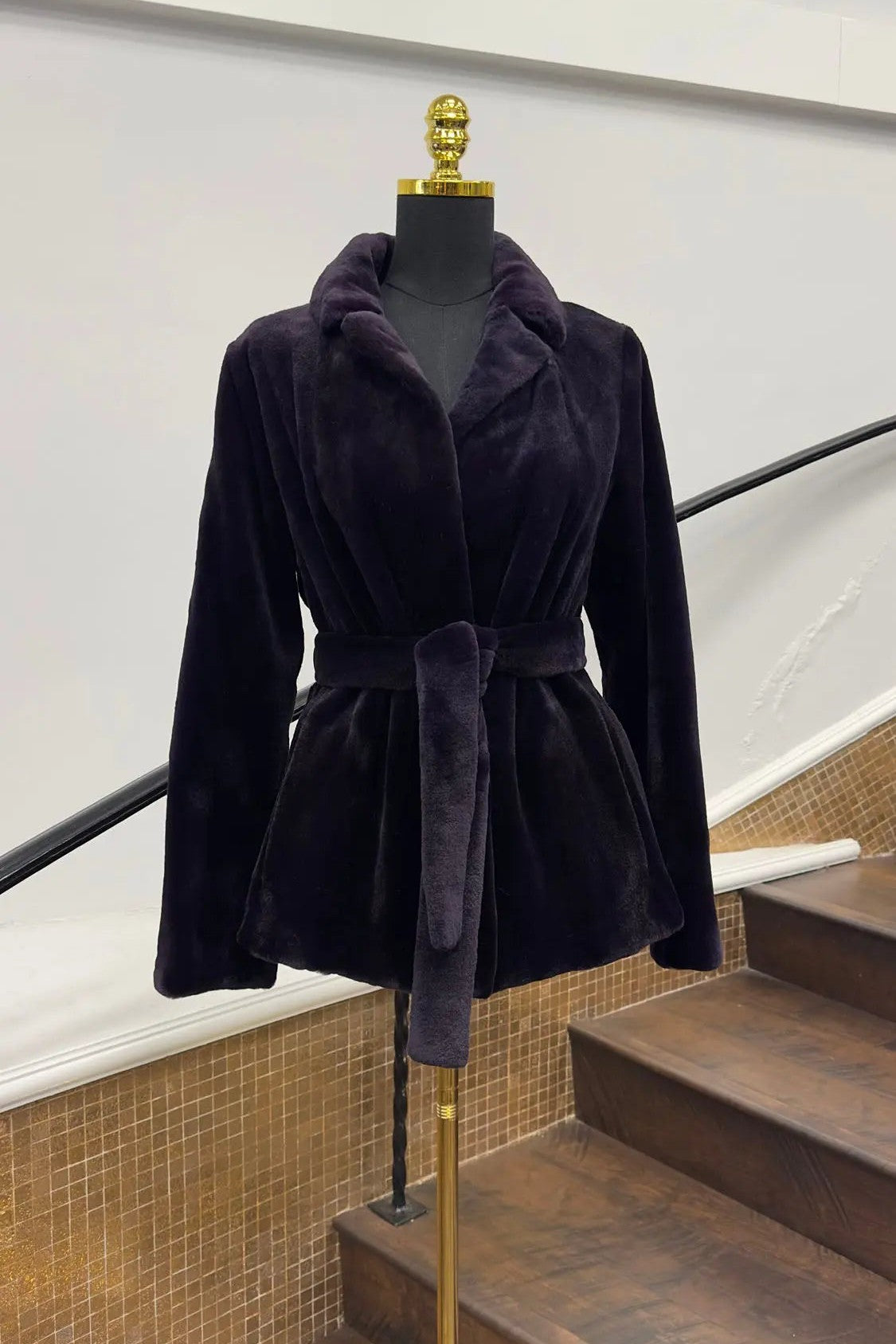 Imperial Purple Sheared Mink Belted Jacket