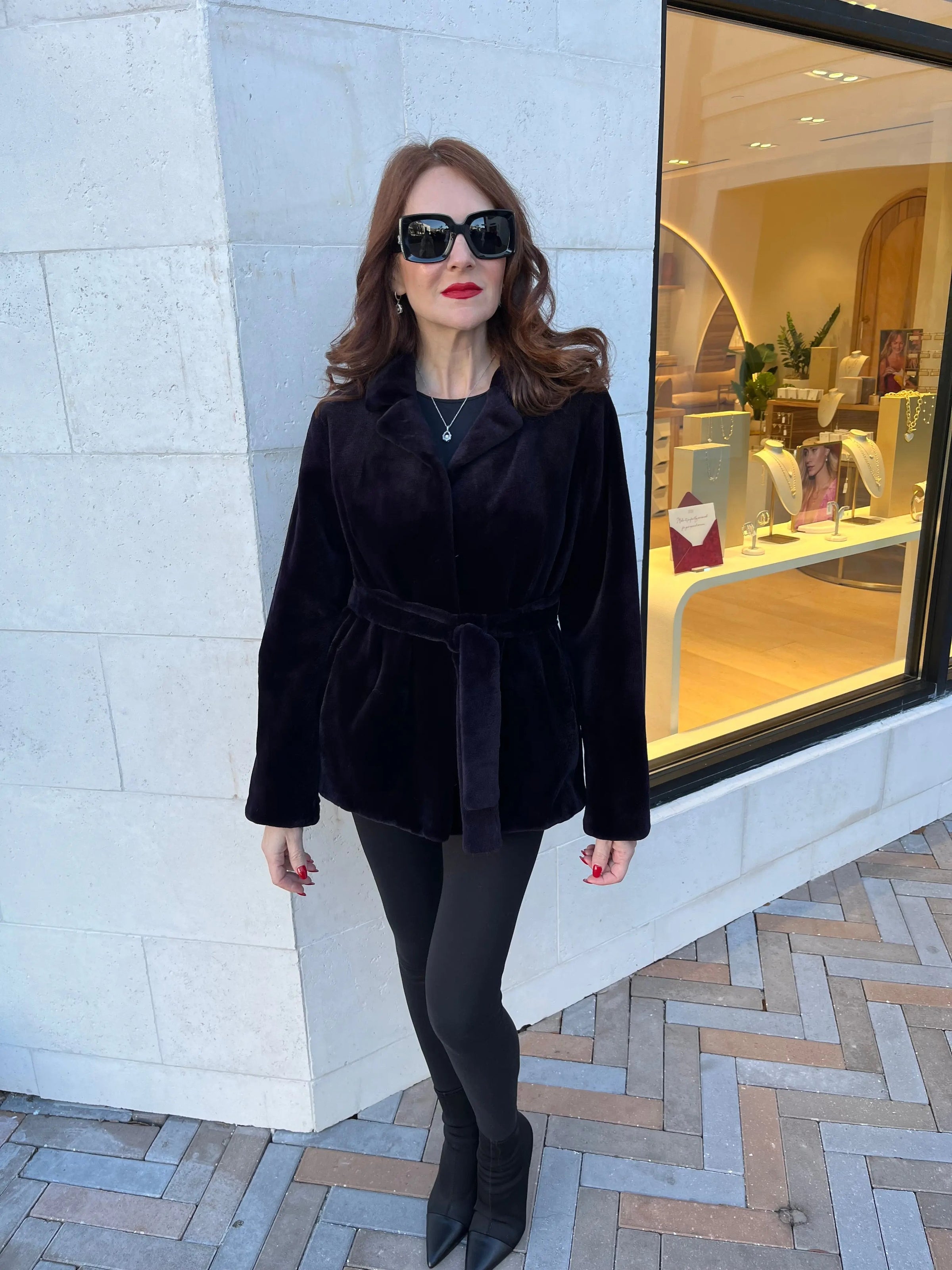 Imperial Purple Sheared Mink Belted Jacket