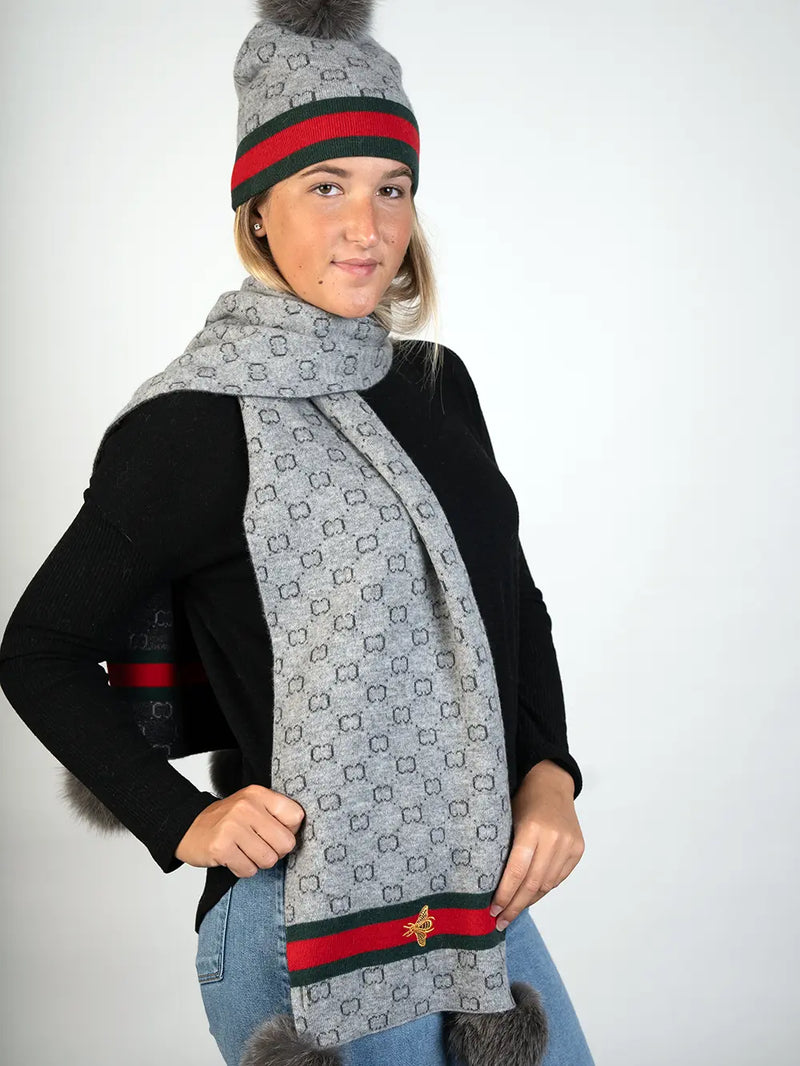 LaBelle New Collections Grey Knitted Hat w/ Bee and Pom