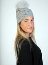 LaBelle New Collections Knitted Hat W/Bees and Beeds,FoxPoms