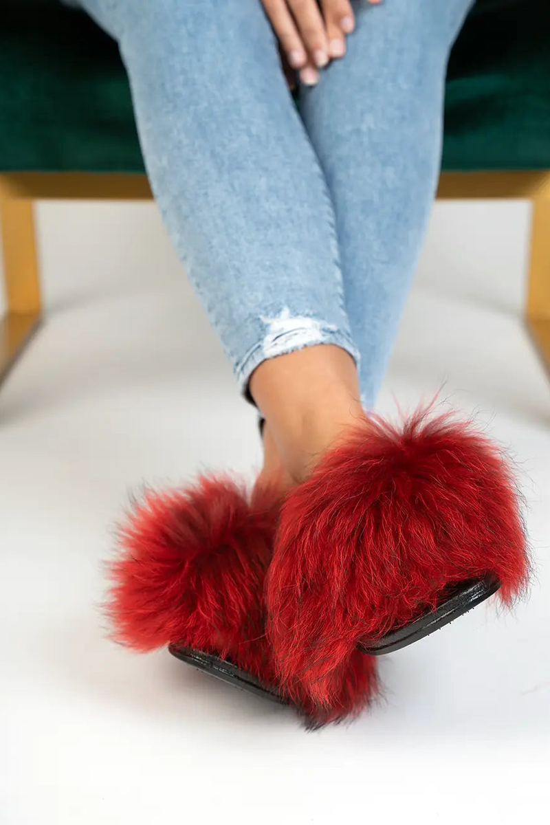Red fluffy slides hotsell